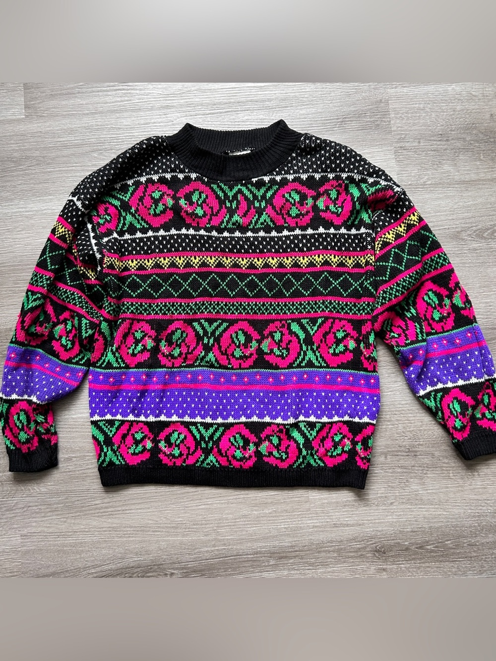Liberty Knits Vintage 80s colorful Floral Fair Isle Knit Sweater - size L